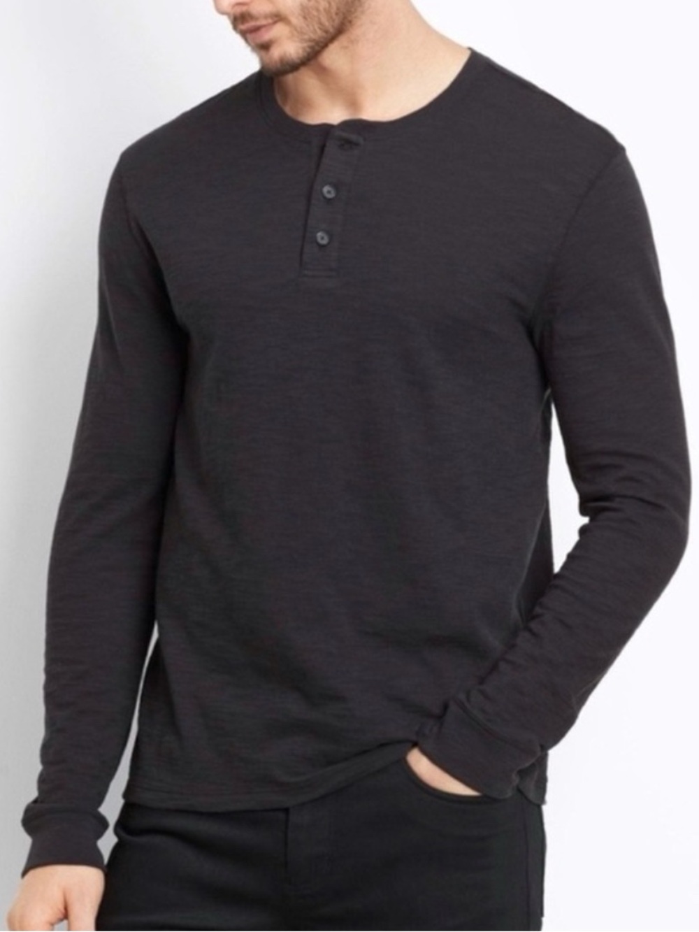 NWT Vince Black Long-Sleeve Henley Men’s Pullover Lightweight Cotton Top Medium